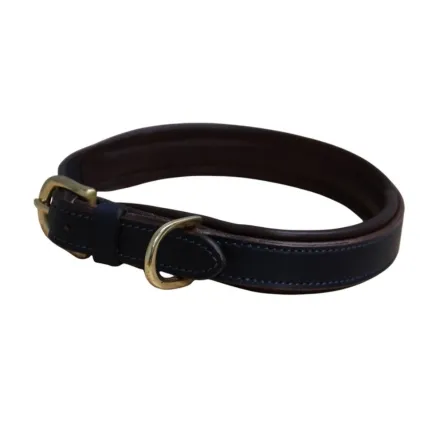 Mackey Padded Leather Dog Collar - Navy & Brown Small (17")