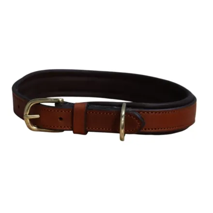Mackey Padded Leather Dog Collar - Tan & Brown Small (17")