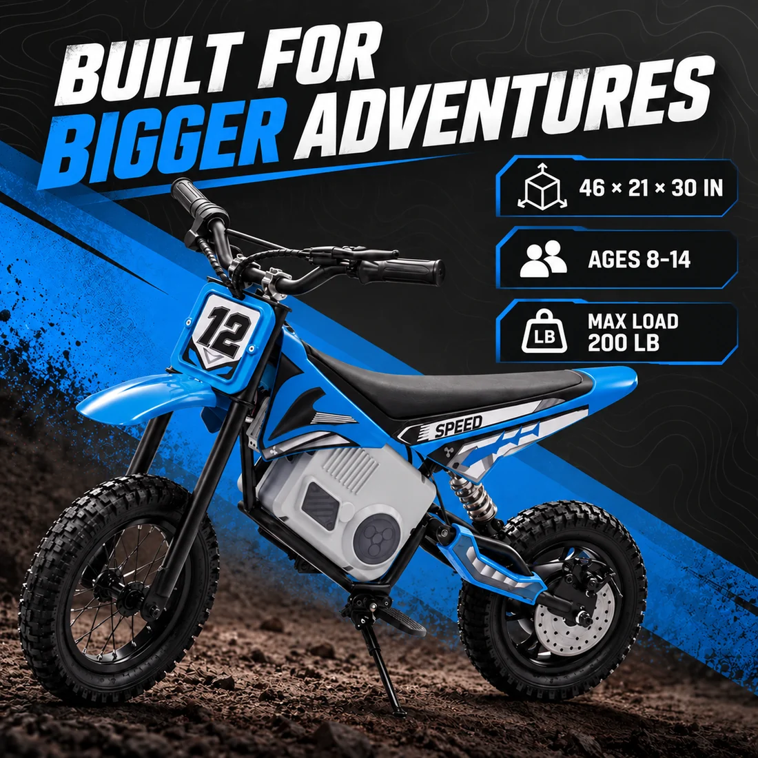 36V Electric Mini Dirt Bike Blue - Age 6