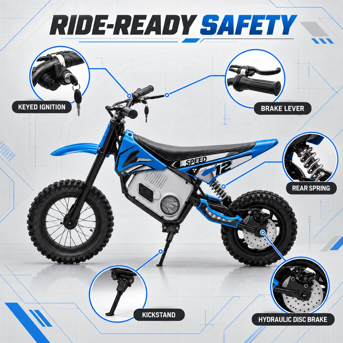 36V Electric Mini Dirt Bike Blue - Age 6