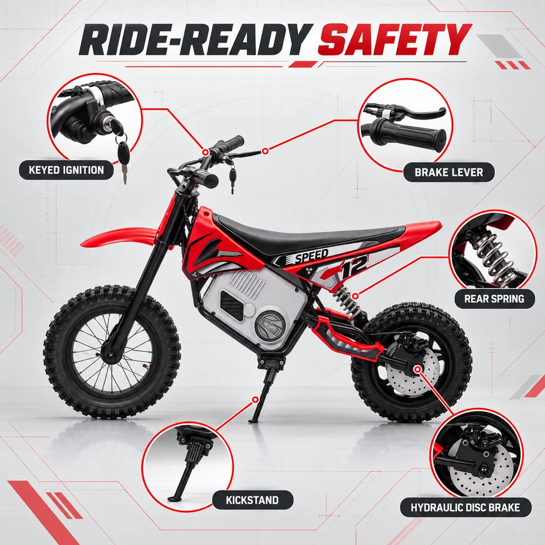 36V Electric Mini Dirt Bike Red - Age 6+