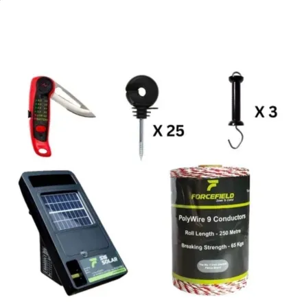 Fencing Bundle (Solar Fencer, Boundary Blade, 3 x Gate Handle, 9 Conductor Polywire, Ring Insulators)