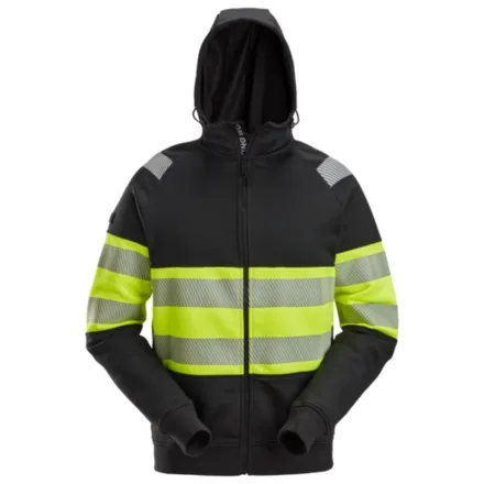 Snickers Class 1 Full Zip Hoodie 2838 Black \ High Vis Yellow XS