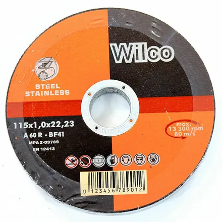 Wilco Inox Cutting Disc Metal Flat 115mm x 1.0mm x 22mm