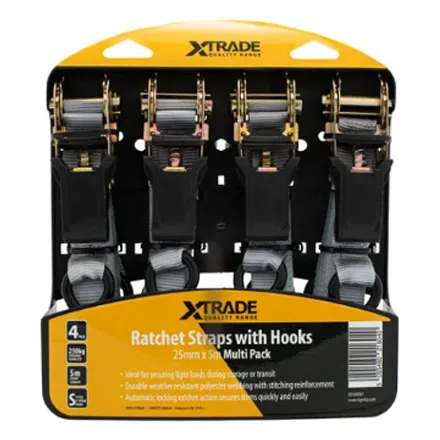 XTrade Ratchet Straps with Hooks 25mm x 5m Multi-Pack
