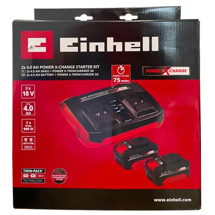 Einhell Power X-Change 2 x 18V 4Ah Batteries & Twincharger Kit